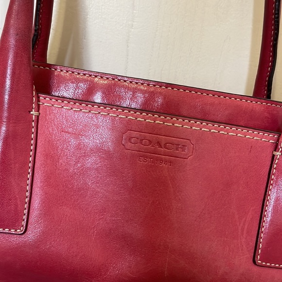 Coach raspberry pink turnlock leather carry all pocket zip tote 👜 - Picture 8 of 12